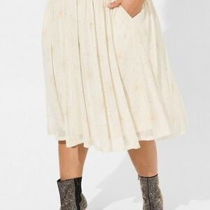 Torris Midi (Lined) Mesh Gold Stars A-Line Skirt 1X